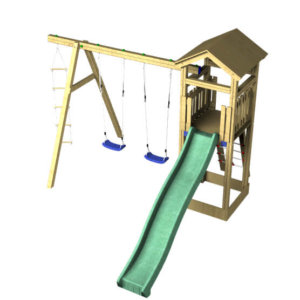 The chestnut double swing and slide set