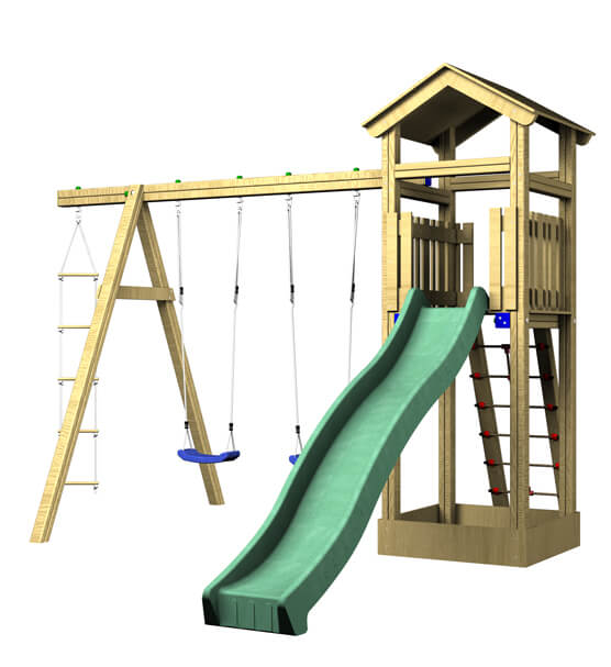 The chestnut climbing frame slide and swing set